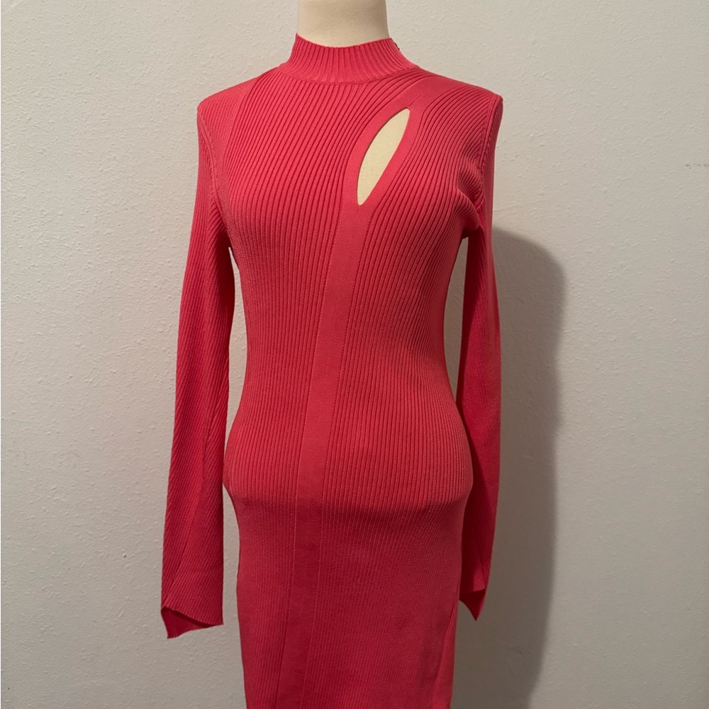 Versace Pink Long Sleeve Cut-Out Dress